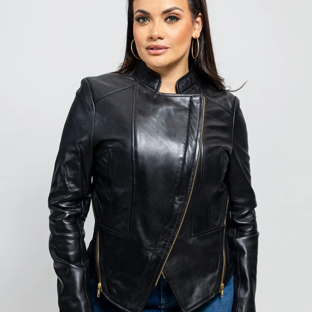 Zoey Womens Fashion Leather Jacket - Picture 6 of 8
